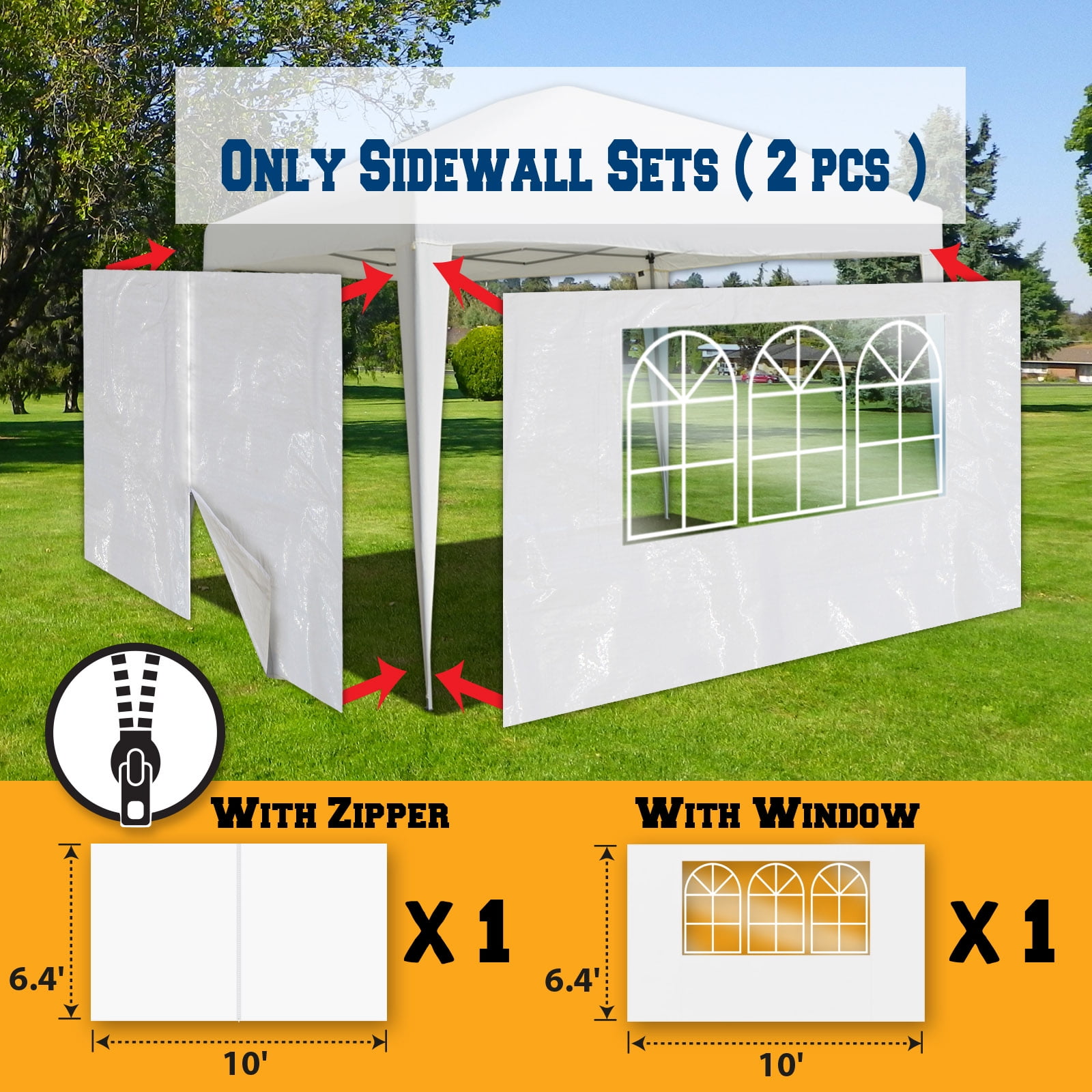 Sunrise Umbrella 10' x 6.4' Outdoor Canopy Sidewalls, Waterproof PE Material (2 Pack)
