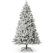 Snow Flocked Hinged Christmas Tree,Full Xmas Tree Festival Decor,Classic Unlit Artificial Christmas Pine Tree with Metal Stand Dense Branch TipsWhite 120cm/4ft