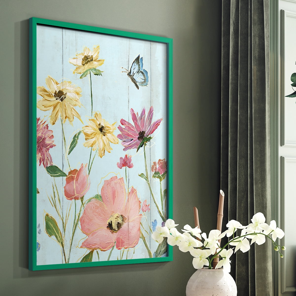 Wildflower Flutter II Framed Print - Solid Wood in Single Picture Frame Solid Wood 2 Framed Print