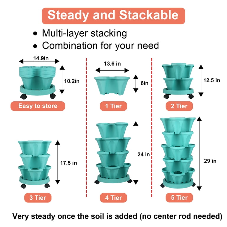 Gamexcel 5-Tier Stackable Vertical Garden Planter, Teal photo 2