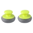 thumbnail image 2 of 2 Pcs Stainless Steel Wool Scrubber with Handle, Heavy Duty Pot Scrubbers Dish Scrubber Cleaning Brush Wash for Dish, Scrubbing Brushes Cleaning Supplies for Pots, Pans, Grills, 3.14"x2.16", Green, 2 of 5