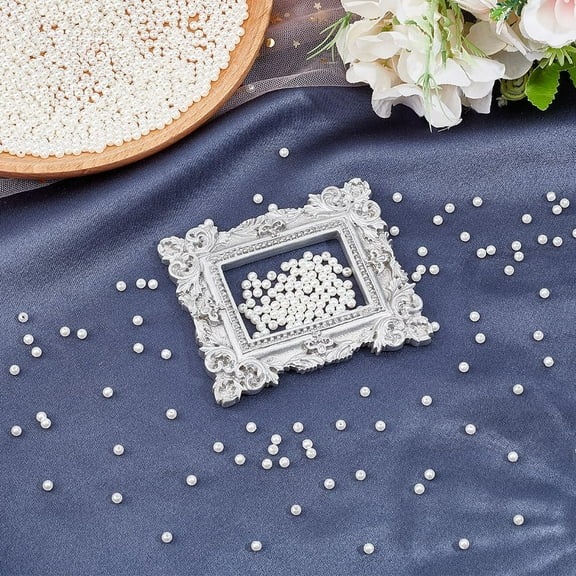 2000Pcs Imitation Pearl Acrylic Beads Dyed Round Creamy White 4x3.5mm Hole: 1mm Ideal for Jewelry Making