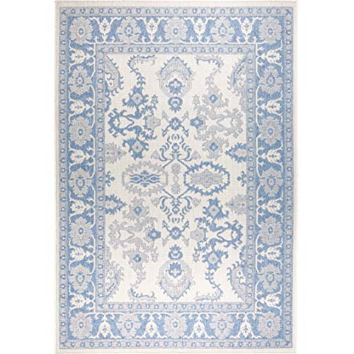 Nicole Miller New York Patio Country Ayana Transitional Border Indoor/Outdoor Area Rug, Grey/Blue, 5'2"x7'2"