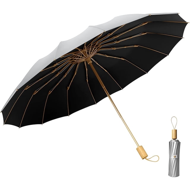 Sombrilla Plegable Compacta UPF 50+ - Protección Solar Y Lluvia, 16 Varillas De Fibra De Vidrio, Resistente Al Viento, Ideal Para Viaje Y Golf
