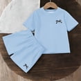 thumbnail image 5 of HAOTAGS Girls Summer Outfit Sets,Round Neck Academic Style Printed Tee and Shorts Causal 2-Piece Clothe Blue 4-5T, 5 of 6