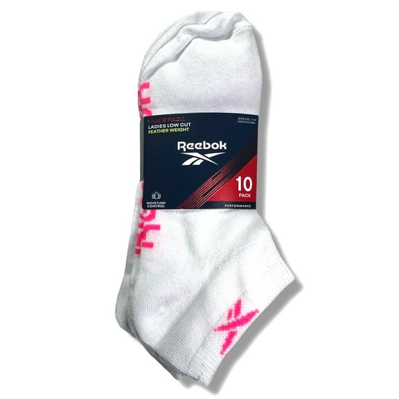 REEBOK SOCKS WOMEN'S - LOW CUT - SOLID 253 - WHITE PINK - SHOE SZ 4 10 - PACK 10