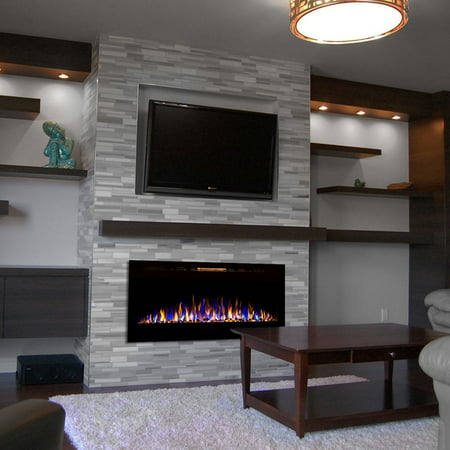 Moda Flame Mfe5048ws 50 Cynergy Built In Wall Mounted Electric Fireplace Pebble Stone Canada - Stone Wall Fireplace And Tv