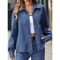 thumbnail image 4 of Women Denim Shirt Long Sleeve Jean Shirt Long Sleeve Regular Fit Casual Button Down Shirts Blue S, 4 of 8
