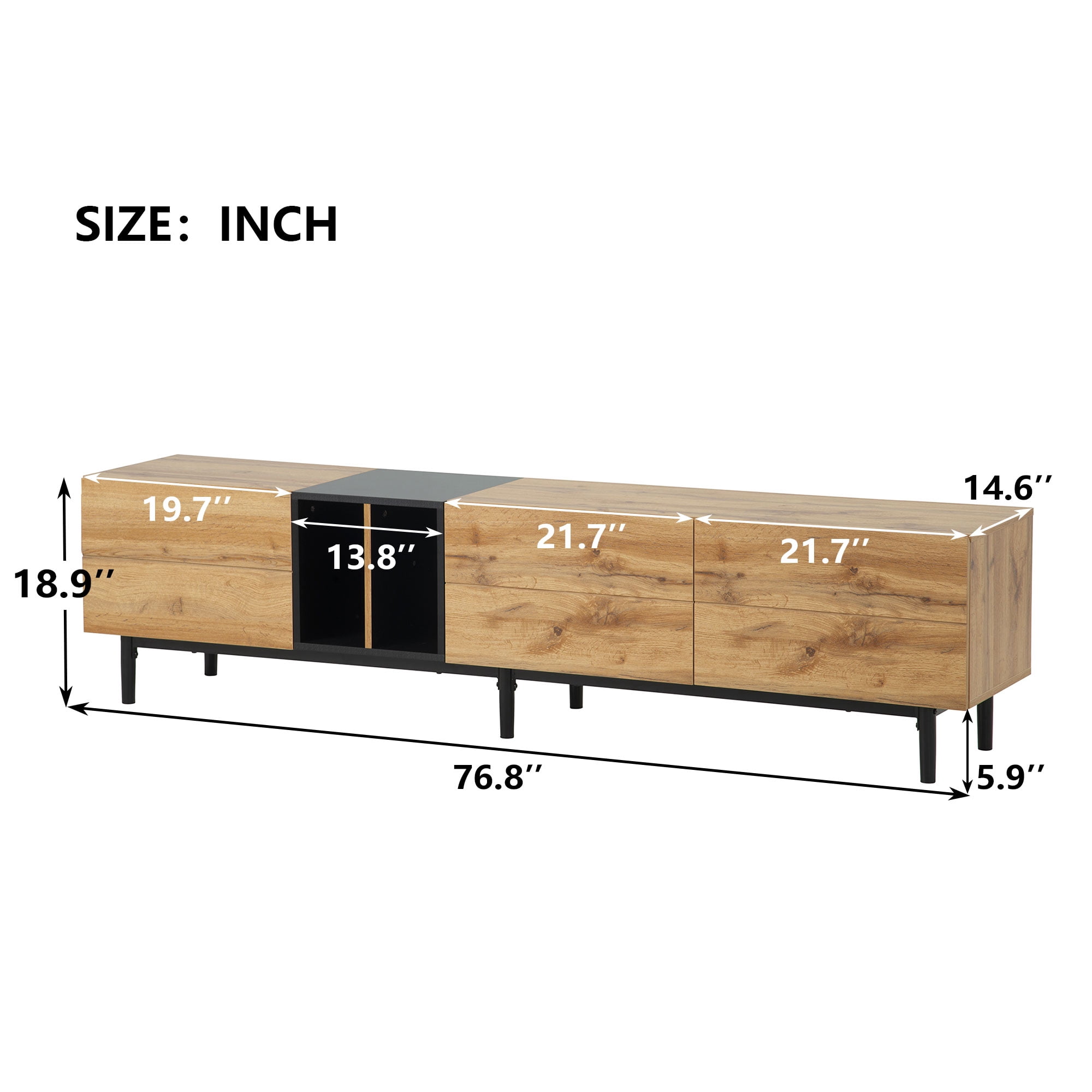 Aukfa Modern TV Stand for TVs up to 80" - Entertainment Center Storage Cabinet - Natural