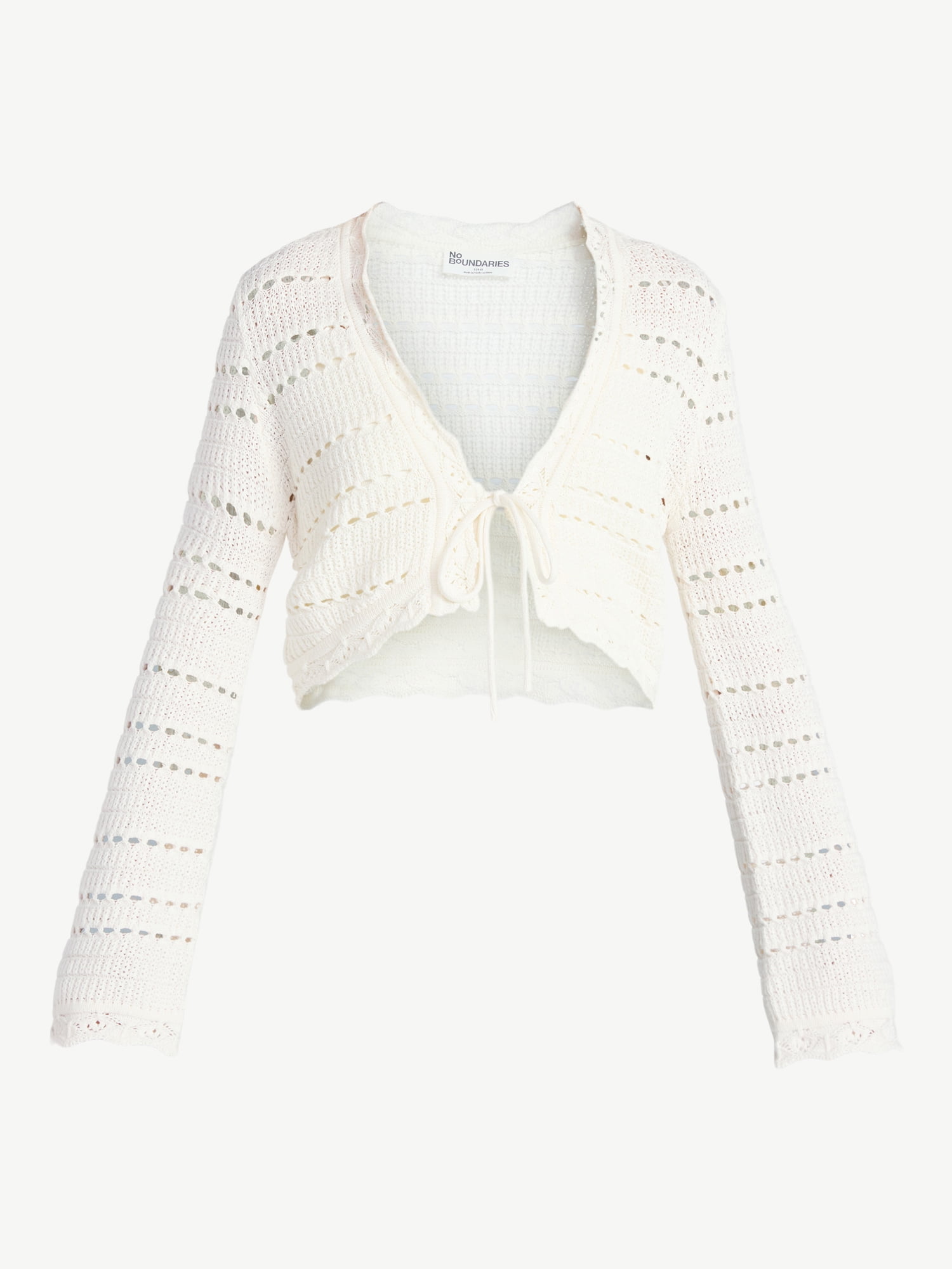 No Boundaries Tie Front Pointelle Cardigan, Women’s XXS-XXL
