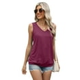 thumbnail image 5 of TEMOFON Summer Tank Tops for Women V Neck Sleeveless Tops Winered Casual Loose Solid Color Flowy Vacation Beach Tunic Tops XL, 5 of 5