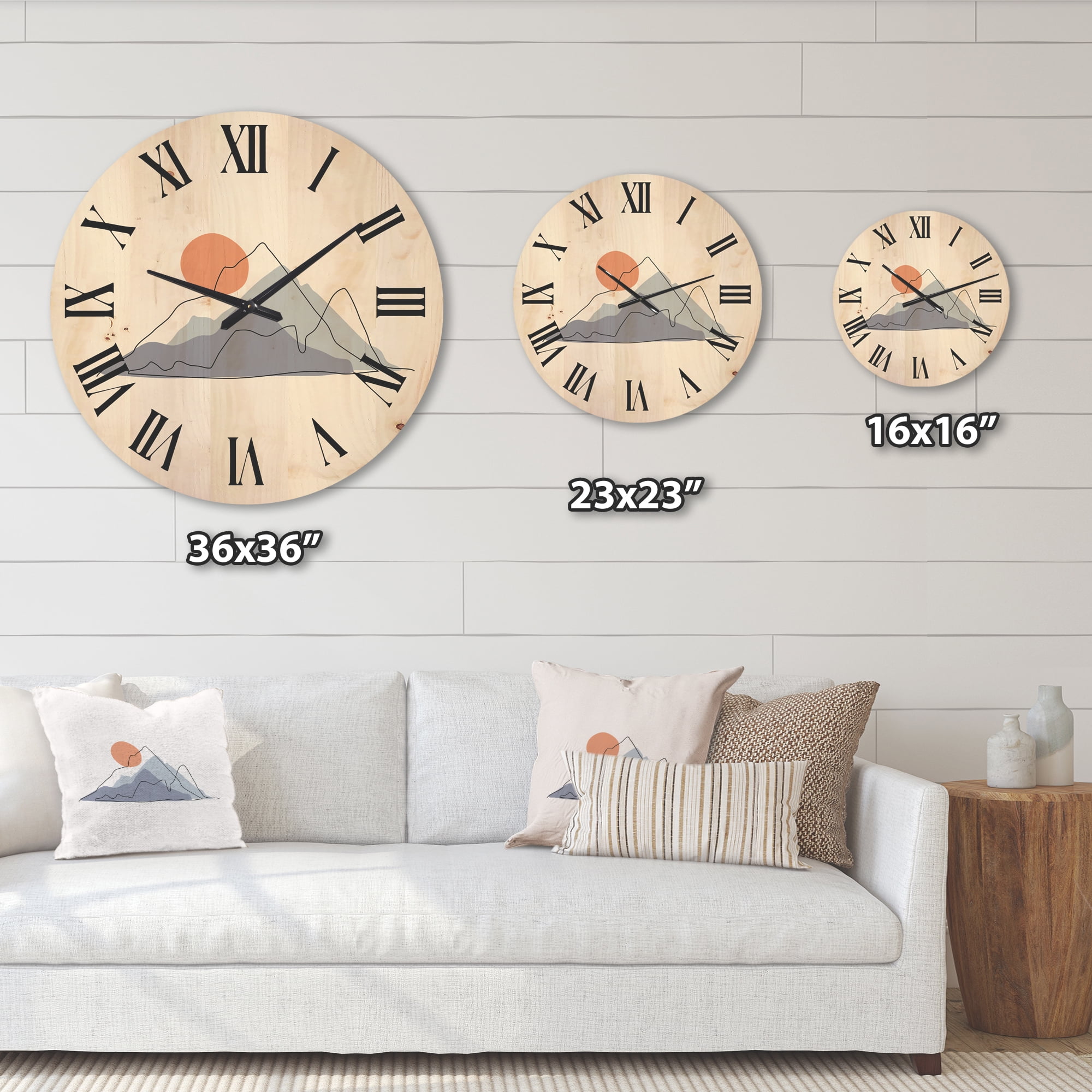 Designart 'Abstract Red Moon With Mountainscape' Modern Wood Wall Clock