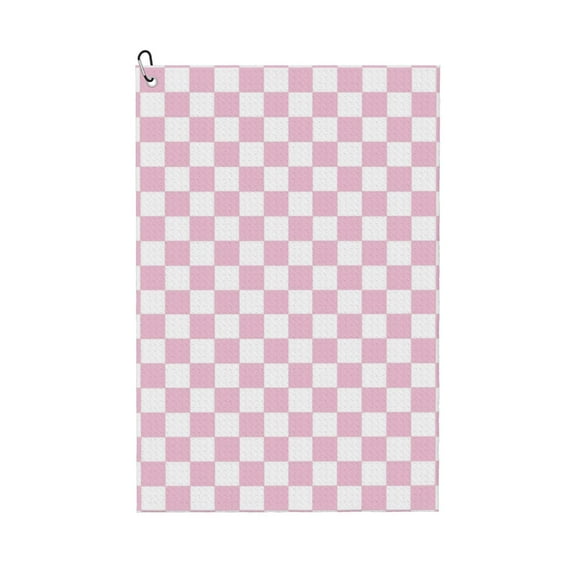 Golf Towels for Golf Bags For Men Women - chessboard pink white cute 24x16in Absorbent Quick Drying Golf Towel for Cleaning Golf Ball Club Golf Bag Accessories with Carabiner