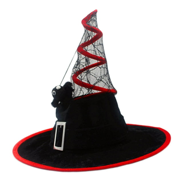 Sombreros de bruja de Halloween, disfraz de cosplay para mujeres y hombres, malla decorativa, ala ancha, mago Rojo