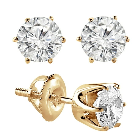1/5 CTW Round Diamond 6-Prong Solitaire Stud Earrings in 14K Yellow Gold (MD180284) | Walmart Canada