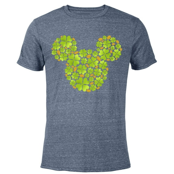 Disney Mickey Mouse Icon Lucky Shamrock St. Patrick’s Day - Short Sleeve Blended T-Shirt for Adults - Customized-Navy Heather