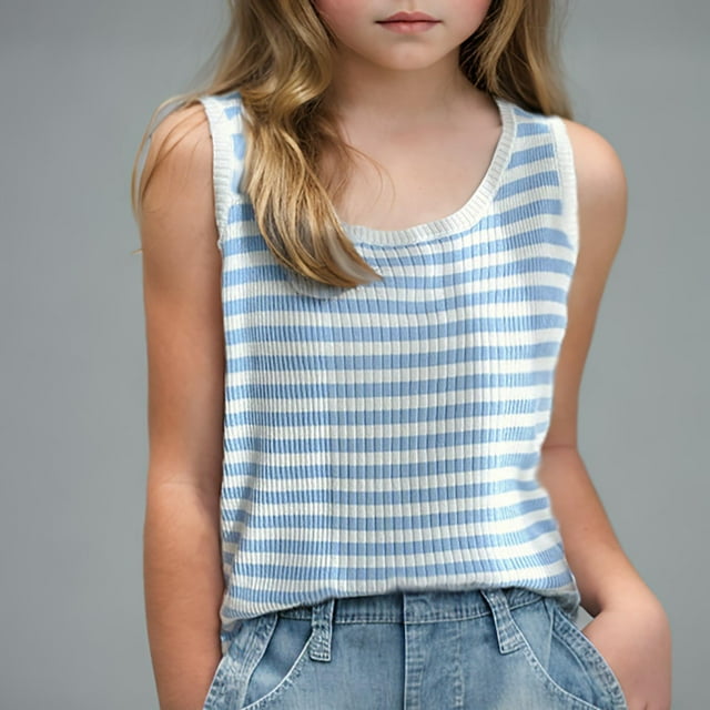 Soki Girls Summer Clothes New Tanks Solid Color Crewneck Sleeveless Tops(6Years-15Years)