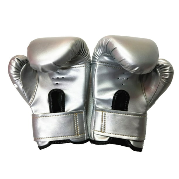 relayinert 1 Pair Kids Boxing Gloves Leather Sparring Fitness Gym Mitts  Portable Professional Boxers Hand Protector Adjustable Silver