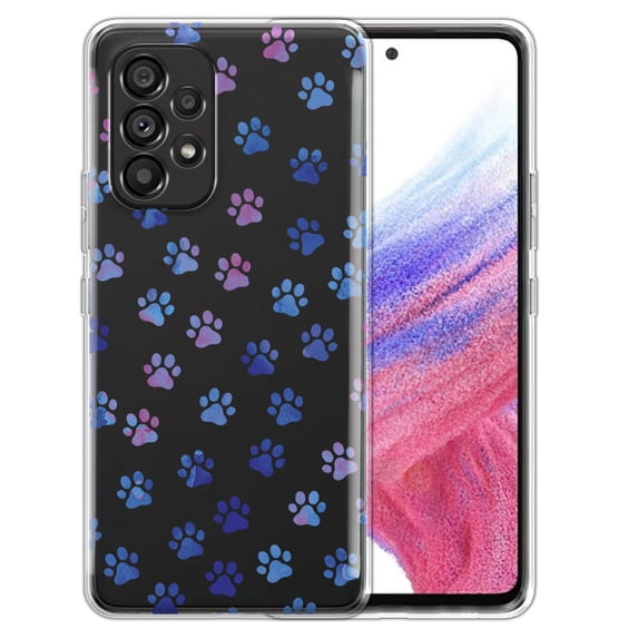 WIRESTER Transparent Soft Gel TPU Clear Case Slim Protective Cover for Samsung Galaxy A53 5G 6.5" 2022, Clear Blue Little Dog Paws