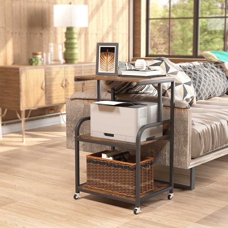 EasyCom Modern 3 Tier Printer Stand Rolling Printer Cart with Wheels and Storage Shelf for Office and Home Brown
