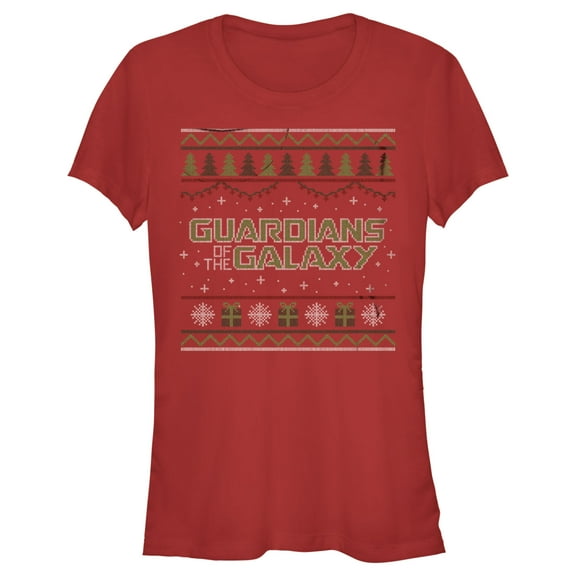 Junior's Guardians of the Galaxy Holiday Special Christmas Sweater Print Graphic Tee Red Medium