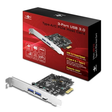 Vantec UGT-PC331AC 3-Port USB 3.0 Type A and C Port PCIe Host Card, (Best Usb Pcie Card)