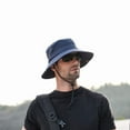 thumbnail image 2 of Sun Hats for Men UV Protection, Unisex Outdoor Solid Hat, Floppy Bucket Hats, Wide Brim Boonie Hat Breathable Beach Hat for Fishing Hiking Safari Outdoor, Foldable Packable, Navy Blue, 2 of 7