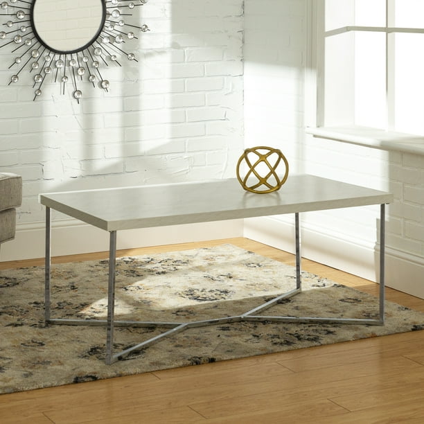 Diana YLeg White Faux Marble and Chrome Coffee Table by Ember