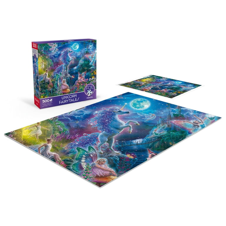 Ceaco 500-Piece Foil Unicorn Fairytales Interlocking Jigsaw Puzzle