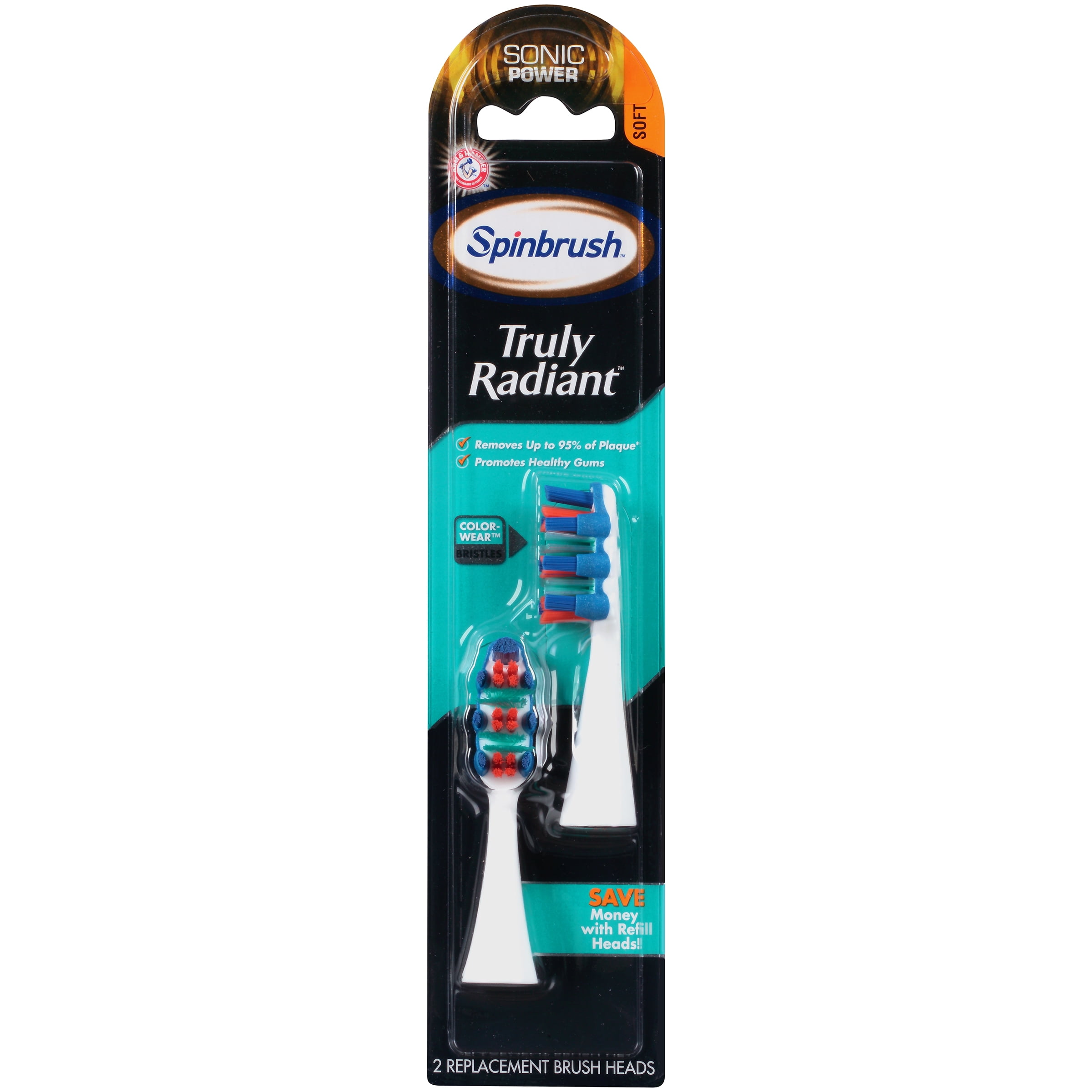 Arm & Hammer Spinbrush Truly Radiant Sonic Power Soft Replacement Brush Heads 2 ct Pack