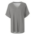 thumbnail image 4 of kytmyeq Women's Fashion Casual Solid Color V-Neck Short Sleeve Top Blouse, 4 of 6