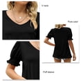 thumbnail image 1 of Bienvenido Women Shirred Puff Sleeve Top V Neck Pure Color Loose Fitting Casual Summer Pullover Shirt Black M, 1 of 6