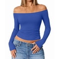 thumbnail image 3 of Womens Long Sleeve Off the Shoulder Tops Going Out Cute Basic Y2K Fall Fashion 2026 Outfits Clothes Blue XL, 3 of 9