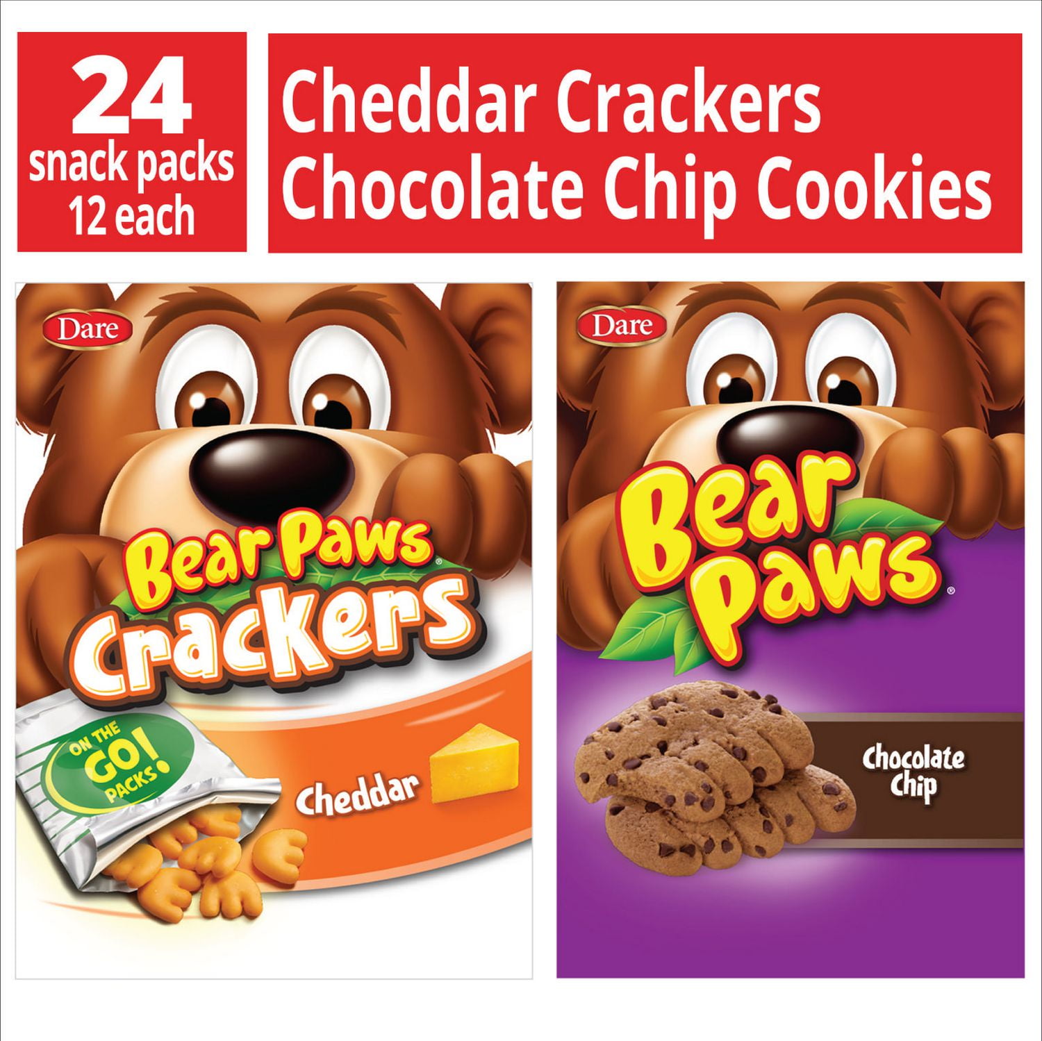 Bear Paws 4 Pack Chocolate Chip Cookies And Cheddar Crackers