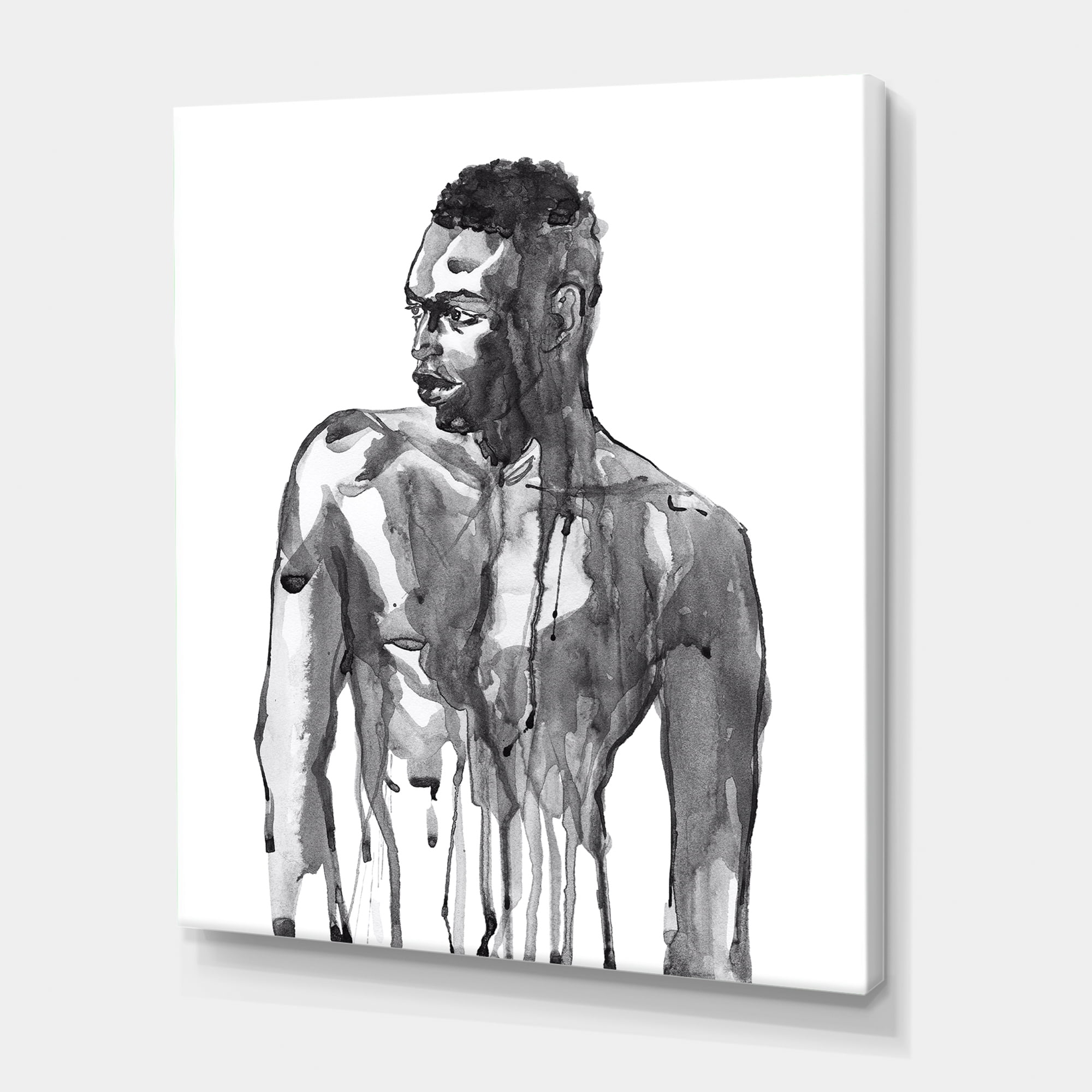Portrait of Handsome African Man On White I 24 in x 32 in Painting Canvas Art Print, by Designart