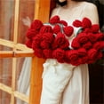 thumbnail image 2 of Liquidation! Couverture Décorative Tricotée avec Pompons Rose Rouge Crochet Rond Fleurs Bouquet Couverture Faite à la Main Design Boho (Tournesol) Couverture, Rouge, 2 of 6