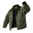 thumbnail image 2 of HOOMEUMY Mens Fleece Lined Jacket Retro Solid Coat Turndown Collar Jacket Padded Design Casual Workout Long Sleeve Clothes Fashion 2025 Trendy Army Green L, 2 of 5