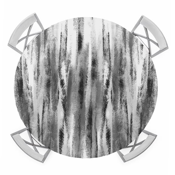 Black Grey Vintage Round Tablecloth for 45-54 Inch Tables, Fitted Table Cover with Elastic Edge, Retro Abstract Art Waterproof Outdoor Table Cloth Protector for Patio Garden Dinner Picnic