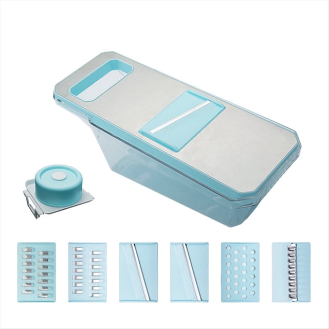 Rebanador de Verduras Manual de Seguridad Multifuncional de Metal Rallador de Zanahorias Patata Azul