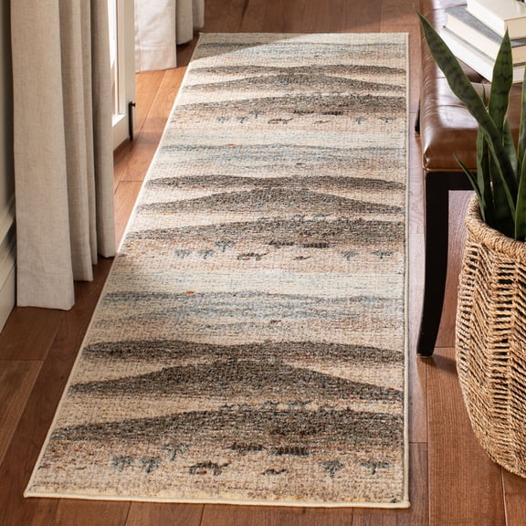 SAFAVIEH Gabbeh Christopher Striped Runner Rug, Cream/Olive, 2'3" x 8'