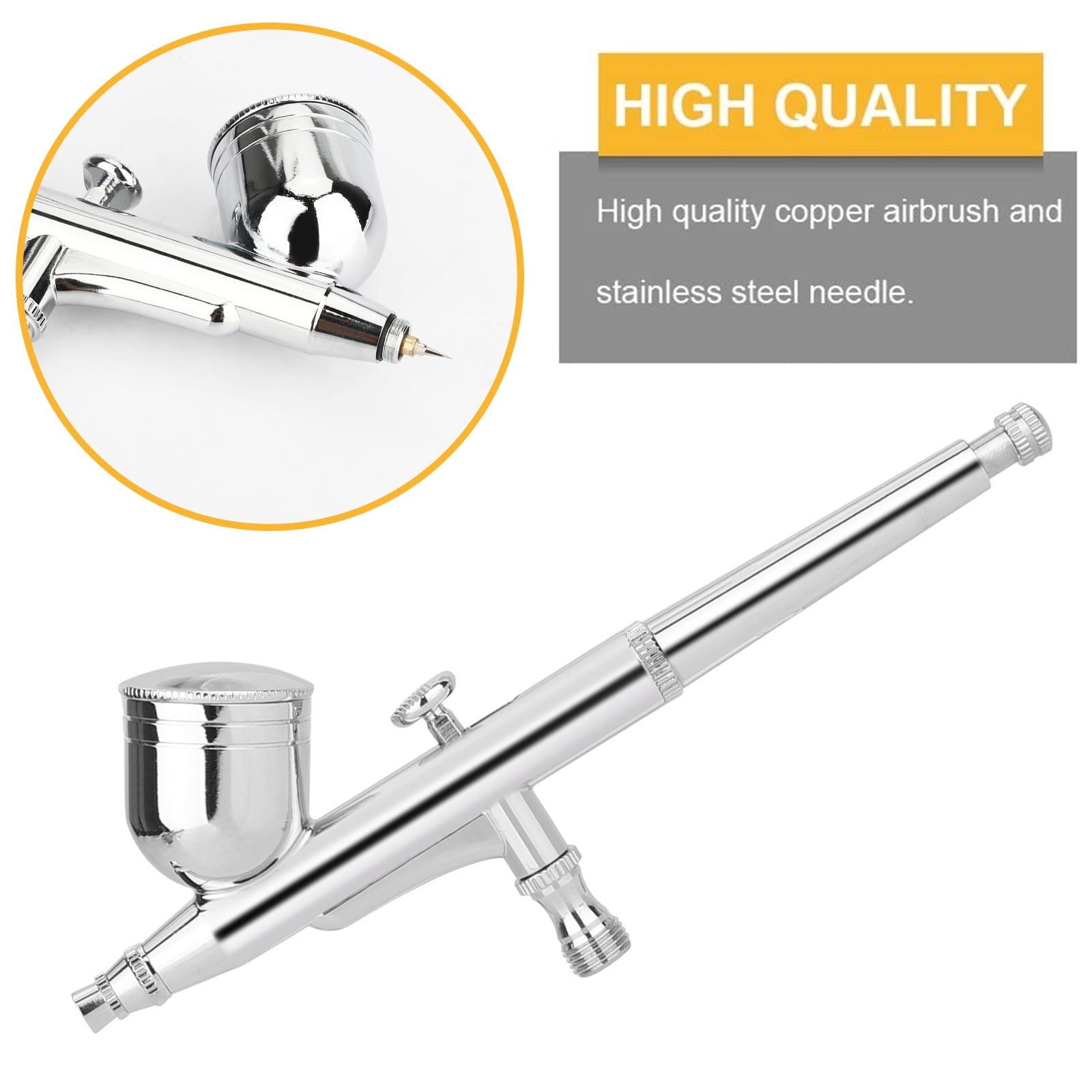 Airbrush Kit, EEEkit Handheld Auto Mini Dual-Action Airbrush Gun Set with 1.8M Air Hose, 0.2mm/0.5mm Nozzles - Silver