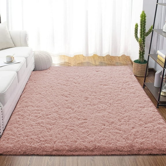 Dwelke Fluffy Area Rugs Soft Shaggy Rugs for Bedroom Carpet, 4'x6',Cherry Pink