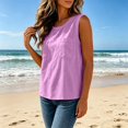 thumbnail image 7 of Womens Sleeveless Cotton Linen Vest Tops Casual Crew Neck Double Chest Pocket Loose Fit Summer Tank Tops. by Yigetop Purple S, 7 of 7