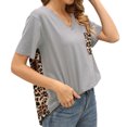 thumbnail image 1 of Mujer Manga Corta Top Cuello En V Suelto Leopardo Bolsillo Costura Suave Transpirable Poliéster Gris XXL, 1 of 5