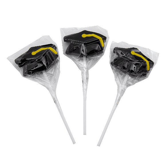 12-Pack Graduation Cap Lollipops - Mortarboard Candy, Assorted Colors, Individually Wrapped, 7 oz.