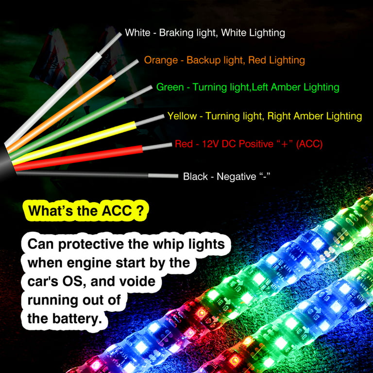 LED Peitschenlicht mit Fahnenmast Fernbedienung Spiral RGB Chase Light  Offroad Warnung Beleuchtete Antenne LED Peitschen für UTV, ATV