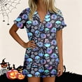 thumbnail image 2 of JIAYUE Women's Pajamas Set Halloween Themed Short Sleeve Notched Collar Buttons Down PJS Tees With Shorts Two Piece Festive Print Lightweight For Holiday Party Homewear Night, 2 of 7