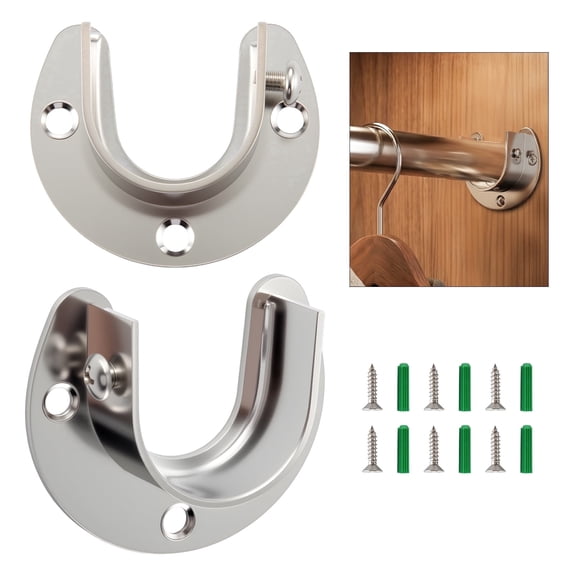 WellMade Heavy Duty Closet Rod Bracket U Shape Silver Stainless Steel 1-3/8" Wall Mount Closet Rod Holders Closet Brackets for Rod with Hardware