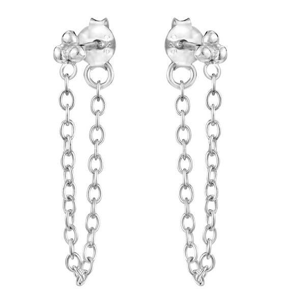 Unique Sterling Silver Mini Trio Ball and Chain Loop Front to Back Earrings