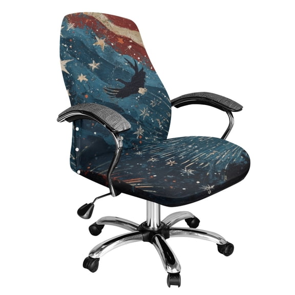 POLERO 4th of July All-in-One Office Chair Cover with Vintage Star Eagle Flag, Stretch Elastic Brushed Fabric Slipcover for Home Office
